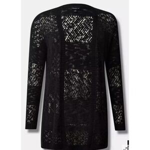 Torrid Open Knit Cardigan Size 1 Black Lightweight Long Sleeve Boho Duster 1X